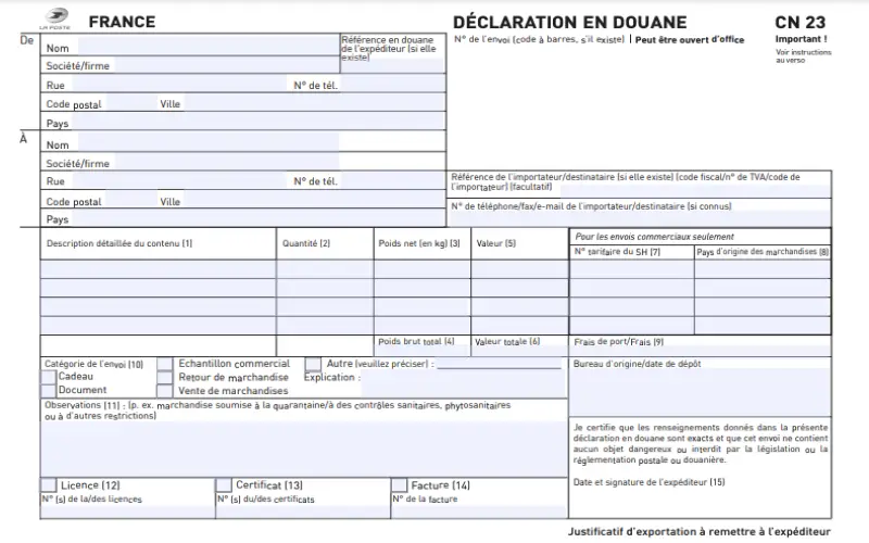 Déclaration en douane française