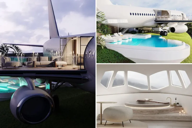 Un avion Boeing 737 abandonné transformé en villa de luxe avec piscine