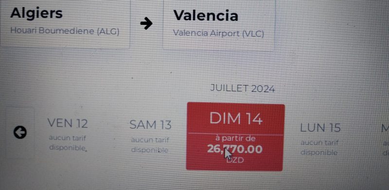 أسعار رحلات "فالنسيا الجزائر"